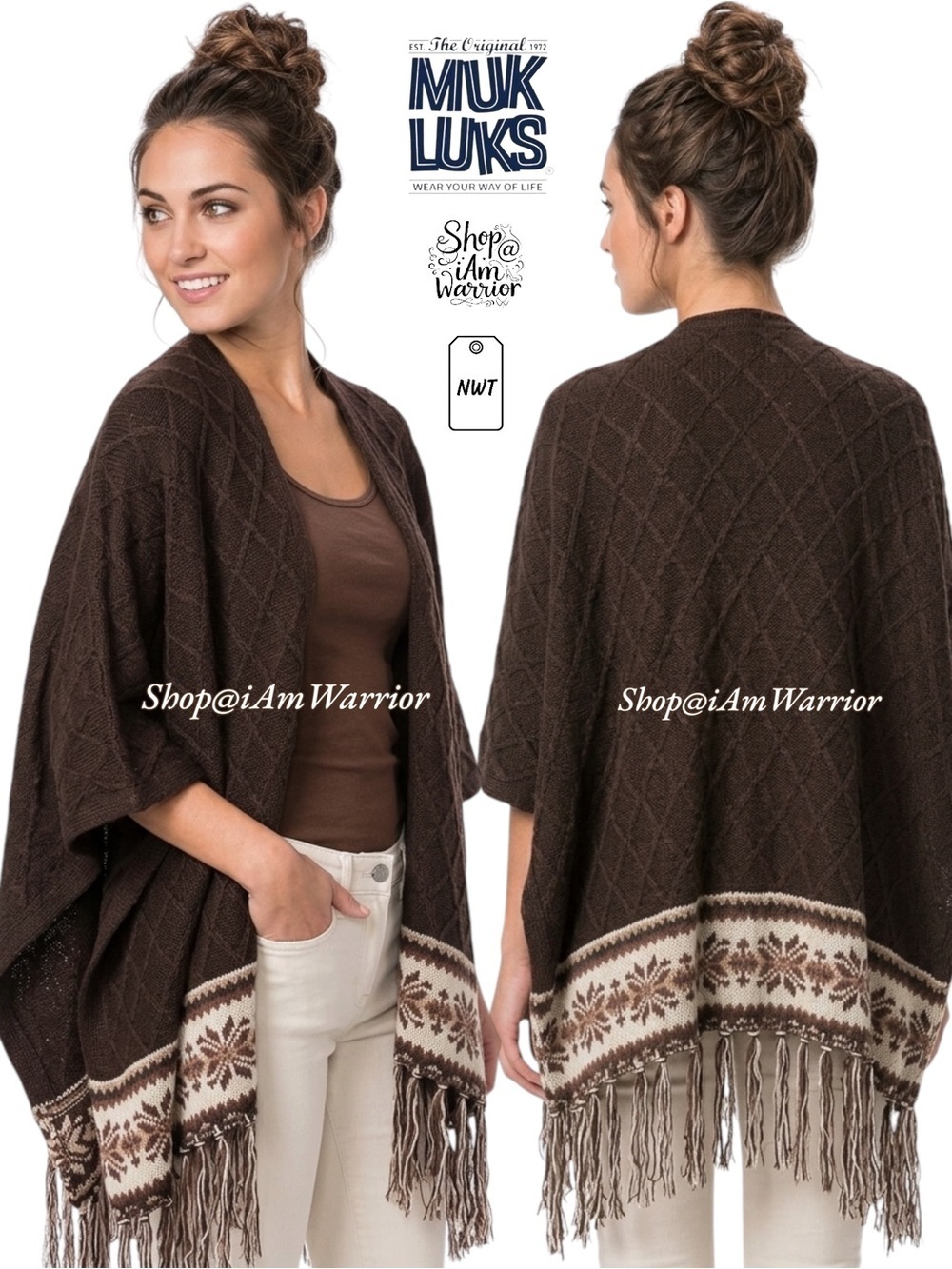 Muk Luks NWT fringe boho ruana wrap *shop@iamwarrior